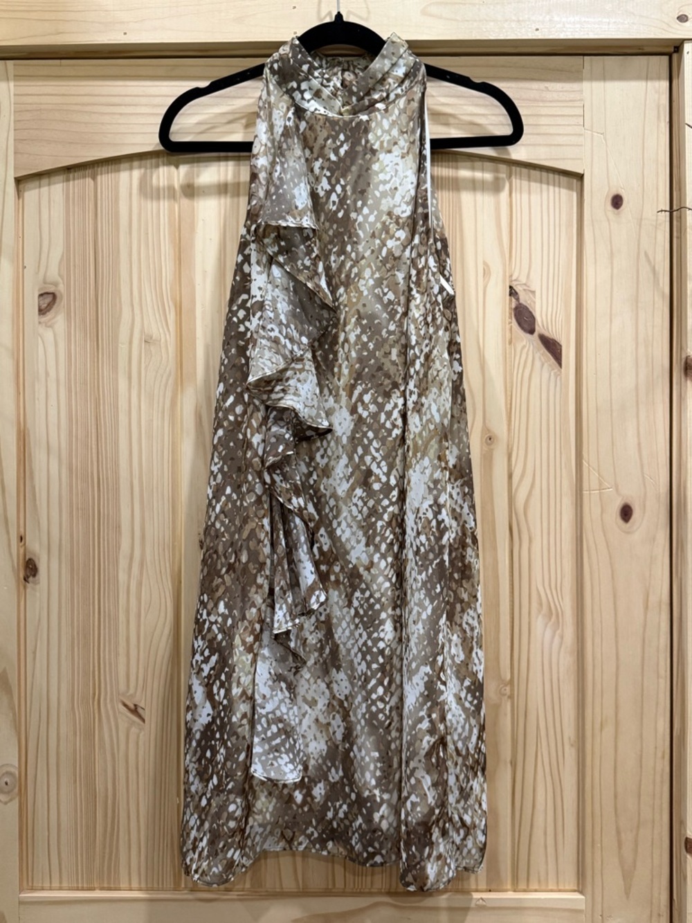 Est. 1946 Womens Brown Snakeskin Ruffle Halter Neck Sleeveless Top Large